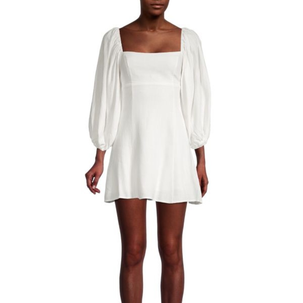 Lush white linen puff sleeve dress